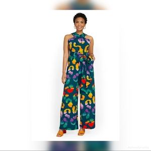 Multicolored leopard print jumpsuit.